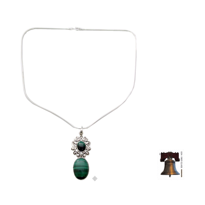 Malachite necklace, 'Queen of the Forest' - Artisan Crafted Malachite and Sterling Silver Necklace  
