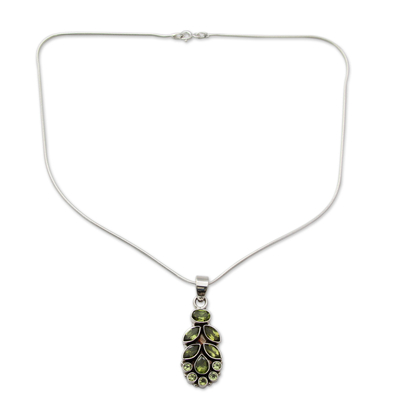 Peridot pendant necklace, 'Summer Allure' - Peridot Pendant on Sterling Silver Necklace from India