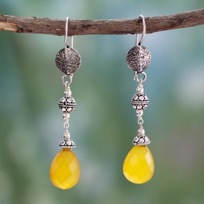 Chalcedony dangle earrings, 'Sunny Icicles' - Fair Trade jewellery Sterling Silver and Chalcedony Earrings