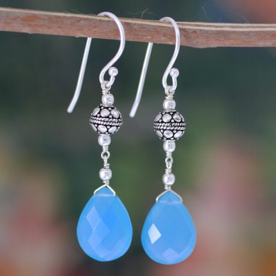Chalcedony dangle earrings, 'Cool Icicles' - Handcrafted Chalcedony and Sterling Silver Earrings