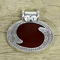 Sterling Silver and Carnelian Pendant Indian Modern Jewelry ,'Royal Amulet'
