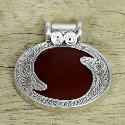 Sterling Silver and Carnelian Pendant  'Royal Amulet' (India)