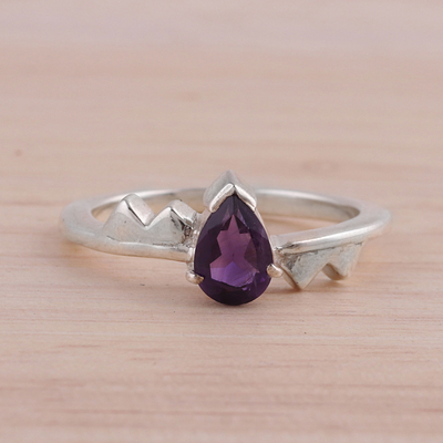 Amethyst solitaire ring, 'Kiss' - Amethyst Solitaire Ring from India