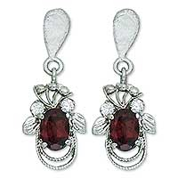 Garnet dangle earrings, 'Dazzling Dew' - Garnet dangle earrings