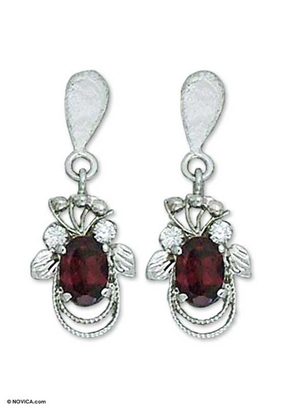 Garnet dangle earrings, 'Dazzling Dew' - Garnet dangle earrings