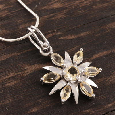 Sterling silver and quartz pendant necklace, 'Morning Star' - Sterling silver and quartz pendant necklace