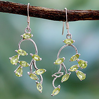 Peridot dangle earrings, 'Drifting Petals' - Peridot dangle earrings