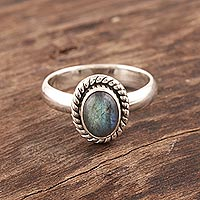 Labradorite cocktail ring, 'Myth and Mystery' - Fair Trade Jewelry Sterling Silver Labradorite Ring