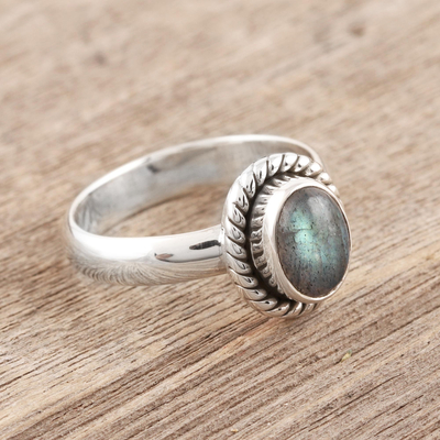 Labradorite cocktail ring, 'Mystery' - Fair Trade Jewellery Sterling Silver Labradorite Ring