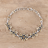 Citrine link bracelet, 'Butterfly Blossom' - Citrine Link Bracelet in Sterling Silver from India 25 Cts