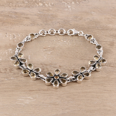 Citrine link bracelet, 'Butterfly Blossom' - Citrine Link Bracelet in Sterling Silver from India 25 Cts