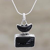 Onyx pendant necklace, 'Black Midnight' - Handcrafted Silver and Onyx Pendant Necklace