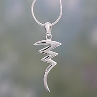 Sterling silver pendant necklace, 'Lightning' - Sterling Silver Pendant Necklace Handmade Modern Jewelry