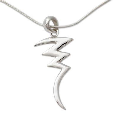 Sterling silver pendant necklace, 'Lightning' - Sterling Silver Pendant Necklace Handmade Modern Jewelry