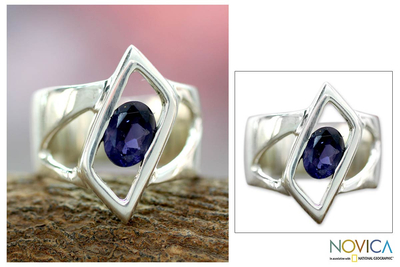 Iolite solitaire ring, 'In Balance' - Sterling Silver Single Stone Iolite Ring from Modern Jewelry