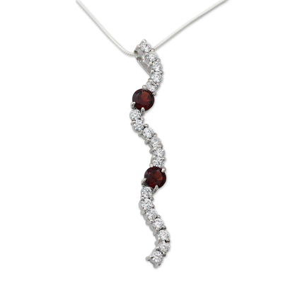 Garnet pendant necklace, 'Sparkling Treasure' - Sterling Silver Necklace with Garnet and Cubic Zirconia