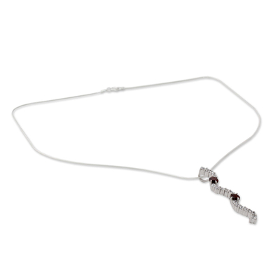 Garnet pendant necklace, 'Sparkling Treasure' - Sterling Silver Necklace with Garnet and Cubic Zirconia