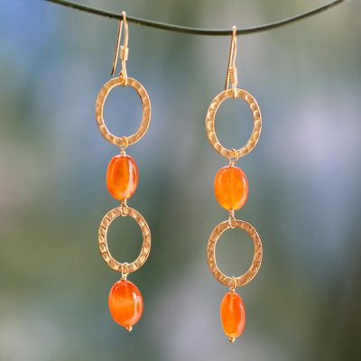 Gold vermeil carnelian dangle earrings, 'Vibrant' - Women's Modern Vermeil and Carnelian Earrings