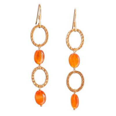 Gold vermeil carnelian dangle earrings, 'Vibrant' - Women's Modern Vermeil and Carnelian Earrings