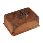 Walnut wood jewelry box, 'Triumphant Elephants' - Walnut wood jewelry box