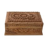 Walnut wood jewelry box, 'Sunflower Ivy' - Handmade Floral Wood Jewelry Box from India