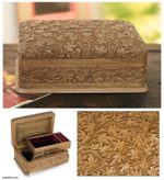 Walnut wood jewelry box, 'Wild Ivy' - Artisan Hand Carved Wood Jewelry Box from India