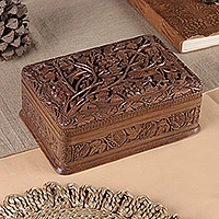 Walnut wood jewelry box, 'Secret Birds' - Hand Carved Wood Jewelry Box