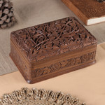 Walnut wood jewelry box, 'Secret Birds' - Hand Carved Wood Jewelry Box