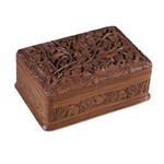 Walnut wood jewelry box, 'Secret Birds' - Hand Carved Wood Jewelry Box
