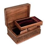 Walnut wood jewelry box, 'Secret Birds' - Hand Carved Wood Jewelry Box
