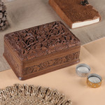 Walnut wood jewelry box, 'Secret Birds' - Hand Carved Wood Jewelry Box