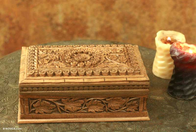 Hand Carved Wood Box Mandala Forest, Hand Carved Wooden Boxes