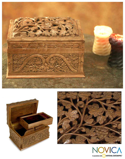 Walnut wood jewelry box, Rampant Nature
