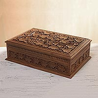 Walnut wood jewelry box, 'Tempting Grapes'