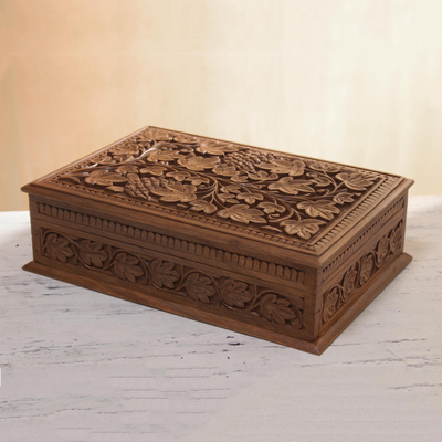 Walnut wood jewellery box, 'Tempting Grapes' - Walnut wood jewellery box