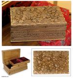 Walnut wood jewelry box, 'Vineyard Bird' - Hand Made Wood Jewelry Box