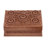 Walnut wood jewelry box, 'Sunflower Mandalas' - Hand Carved Floral Wood Jewelry Box