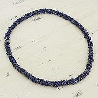 Lapis lazuli strand necklace, 'Azure Garland' - Beaded Lapis Lazuli Necklace Artisan Jewelry