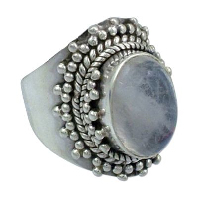 Rainbow Moonstone Cocktail Ring from India Sterling Silver