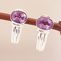 Amethyst earrings, 'Purple Flame' - Sterling Silver and Amethyst Earrings
