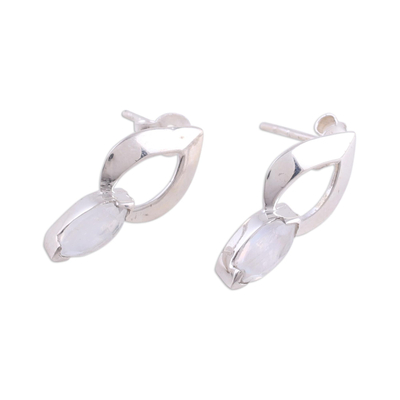 Moonstone earrings, 'Anticipation' - Unique Modern Sterling Silver and Moonstone Button Earrings