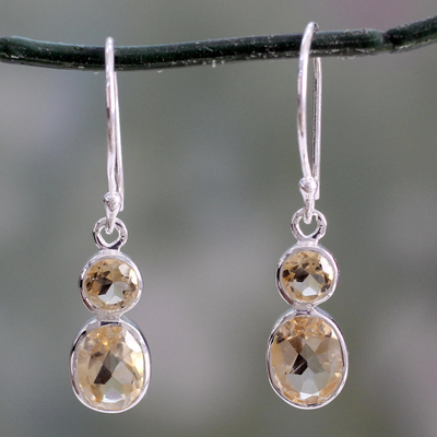 Silver and Citrine Drop Earrings 