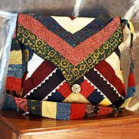 Cotton shoulder bag - Patchwork Puzzle | NOVICA