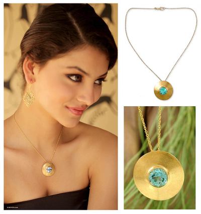 Gold vermeil blue topaz choker, 'Sky Shield' - Gold vermeil blue topaz choker