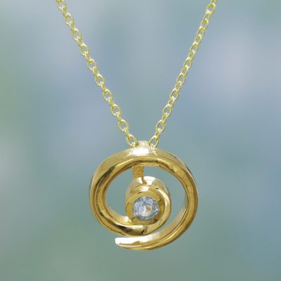 Gold vermeil blue topaz choker, 'Spinning Vortex' - Handmade Modern Vermeil and Blue Topaz Necklace