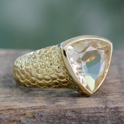 Gold vermeil citrine ring, 'Pyramid' - Handcrafted Modern Vermeil and Citrine Ring