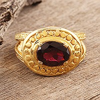 Gold vermeil garnet ring, 'Mughal Crown' - Gold Vermeil Garnet Cocktail Ring