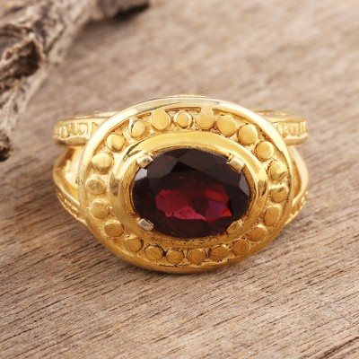 Gold vermeil garnet ring, 'Mughal Crown' - Gold Vermeil Garnet Cocktail Ring