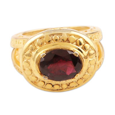 Gold vermeil garnet ring, 'Mughal Crown' - Gold Vermeil Garnet Cocktail Ring