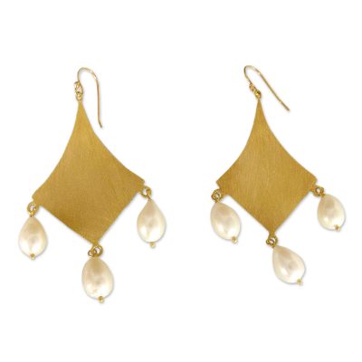 Gold vermeil pearl dangle earrings, 'Seduction' - Bridal Gold Vermeil Pearl Earrings